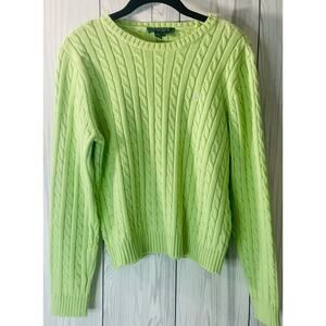 Lauren Light Green Cotton Cableknit Sweater 100% cotton -Sz Petite Medium